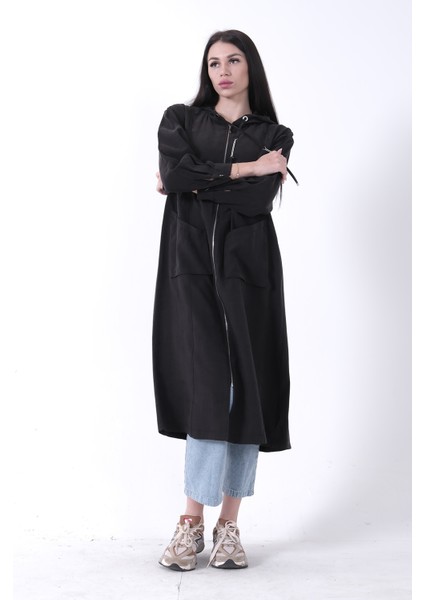 Siyah Çift Cep Detaylı Fermuar Kapamalı Kapüşonlu Kap 44510684.01 modelleri