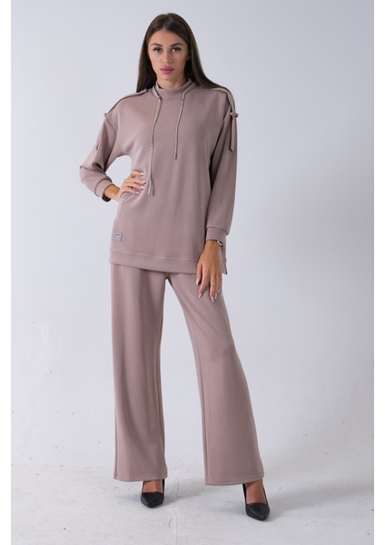 Vizon Omuz Apolet Detaylı Yakası Ipli Tunik Pantolonlu Takım 4577281.34