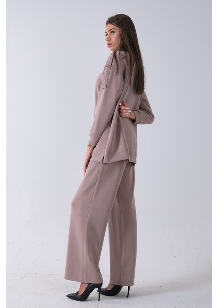 Vizon Omuz Apolet Detaylı Yakası Ipli Tunik Pantolonlu Takım 4577281.34