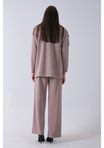 Vizon Omuz Apolet Detaylı Yakası Ipli Tunik Pantolonlu Takım 4577281.34