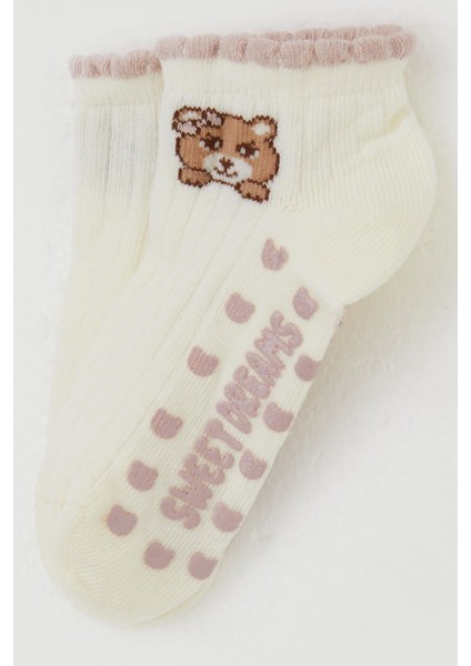 Kız Çocuk Patik Çorap Abs Li Sevimli Ayıcık Baskılı 1-6 Yaş, Krem modelleri