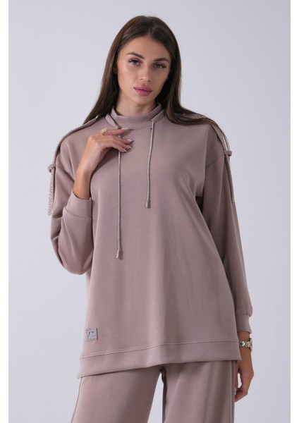 Vizon Omuz Apolet Detaylı Yakası Ipli Tunik Pantolonlu Takım 4577281.34