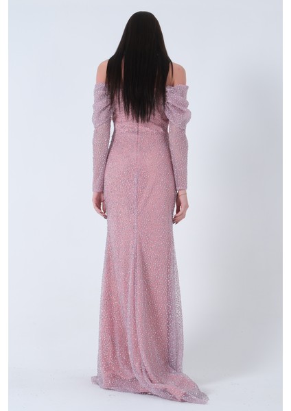 Pudra Kayık Yaka Simli Uzun Kol Abiye 9705266.79 indirimleri