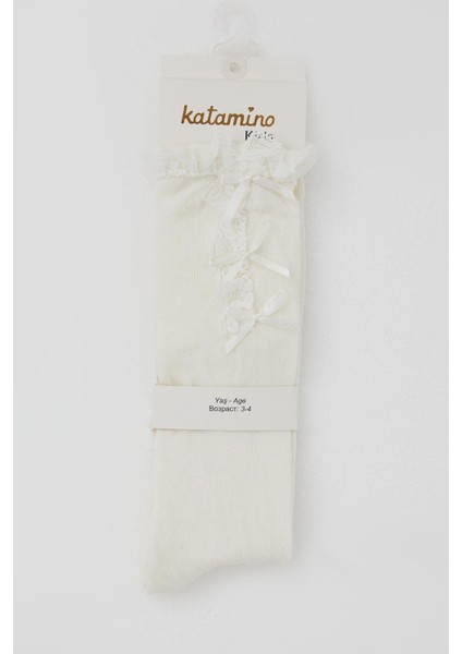 Kız Çocuk Golf Çorap Fiyonk Aksesuarlı Dantelli 1-8 Yaş, Krem fiyatları