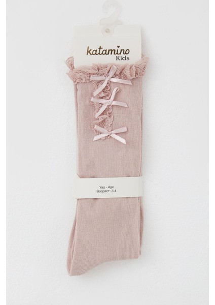 Kız Çocuk Golf Çorap Fiyonk Aksesuarlı Dantelli 1-8 Yaş, Gülkurusu fiyatları