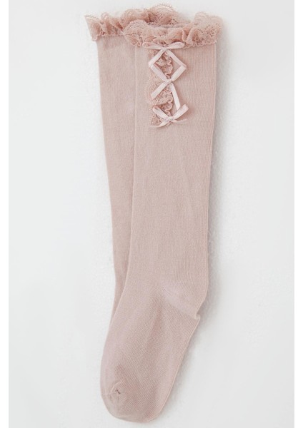 Kız Çocuk Golf Çorap Fiyonk Aksesuarlı Dantelli 1-8 Yaş, Gülkurusu modelleri