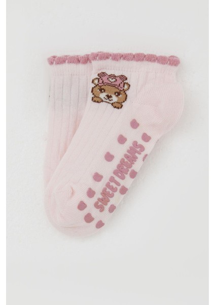 Kız Çocuk Patik Çorap Abs Li Sevimli Ayıcık Baskılı 1-6 Yaş, Pembe