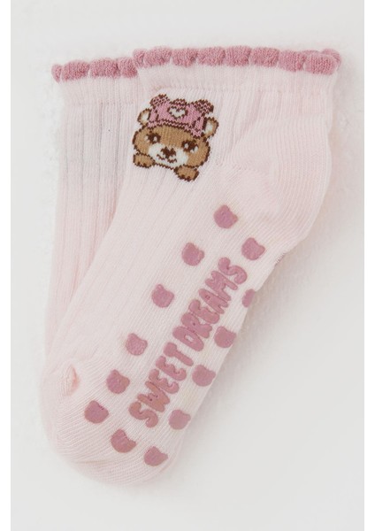 Kız Çocuk Patik Çorap Abs Li Sevimli Ayıcık Baskılı 1-6 Yaş, Pembe modelleri