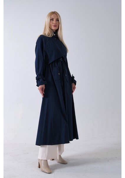 Lacivert Belden Bağlama Detaylı Yandan Cepli Uzun Trenç 422237.02 fiyatları