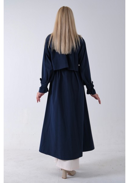 Lacivert Belden Bağlama Detaylı Yandan Cepli Uzun Trenç 422237.02 fırsatları