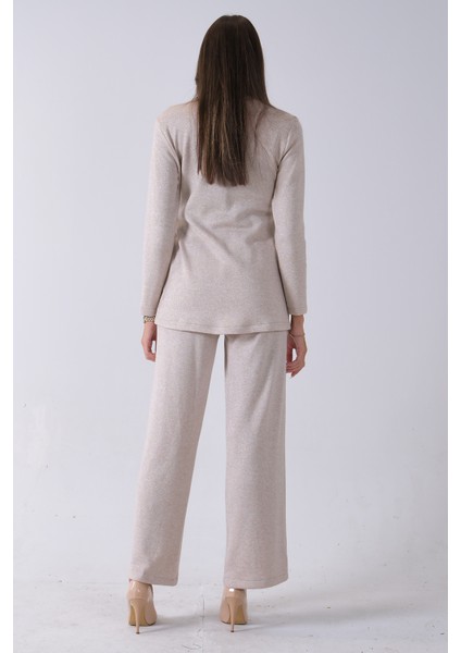 Ekru Altın Toka Detaylı Pantolonlu Takım 4577282.147