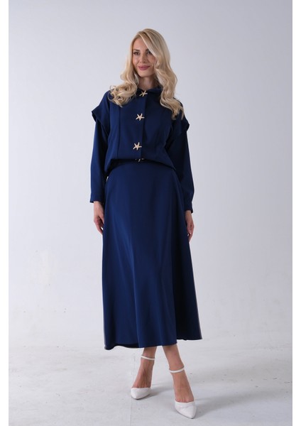 Lacivert Beli Lastikli Deniz Yıldızı Çıt Çıt Kapamalı Ceket Detaylı Etekli Takım 4592269.02 fiyatları