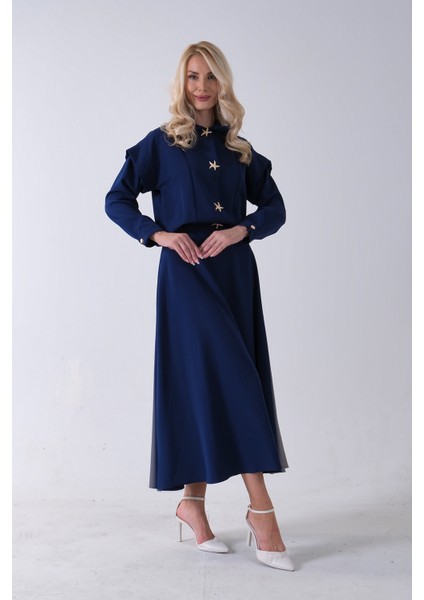 Lacivert Beli Lastikli Deniz Yıldızı Çıt Çıt Kapamalı Ceket Detaylı Etekli Takım 4592269.02 fırsatları