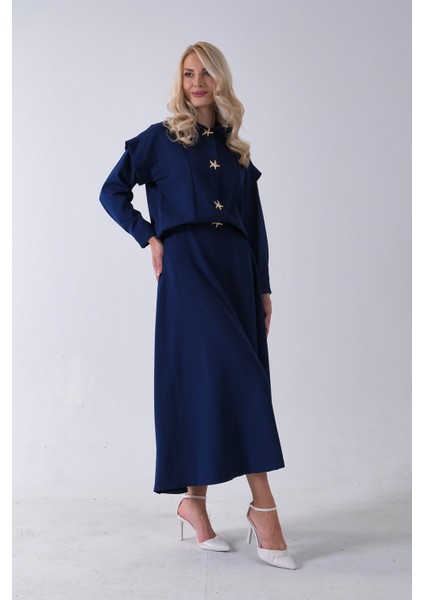 Lacivert Beli Lastikli Deniz Yıldızı Çıt Çıt Kapamalı Ceket Detaylı Etekli Takım 4592269.02 indirimleri