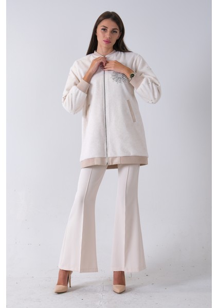 Ekru Üzeri Taş Detaylı Yandan Cepli Peluş Hırka 4701420.147 modelleri