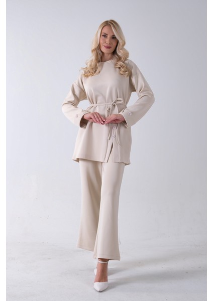 Taş Bisiklet Yaka Önü Düğme Kapama Görünümlü Pantolonlu Scuba Takım 4592265.50