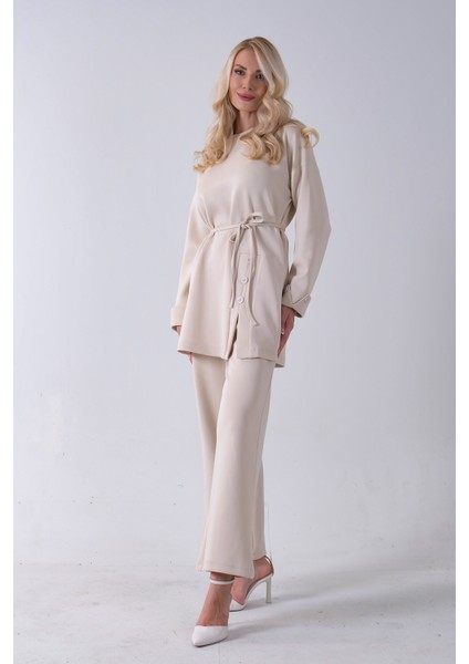 Taş Bisiklet Yaka Önü Düğme Kapama Görünümlü Pantolonlu Scuba Takım 4592265.50