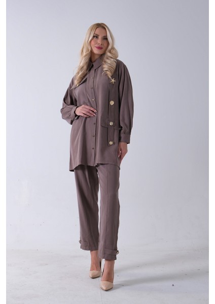 Vizon Göğüs Tek Cep Detaylı Aksesuar Düğmeli Pantolonlu Takım 4701352.34 modelleri