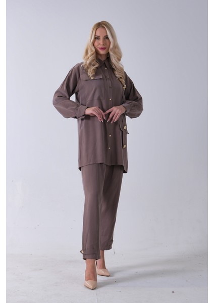 Vizon Göğüs Tek Cep Detaylı Aksesuar Düğmeli Pantolonlu Takım 4701352.34 fırsatları