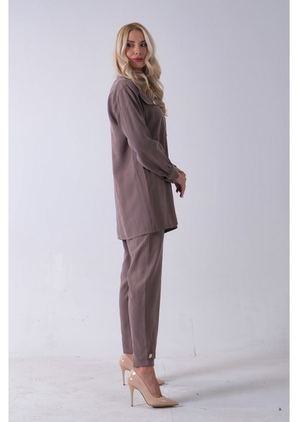 Vizon Göğüs Tek Cep Detaylı Aksesuar Düğmeli Pantolonlu Takım 4701352.34 indirimleri