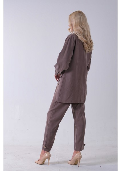 Vizon Göğüs Tek Cep Detaylı Aksesuar Düğmeli Pantolonlu Takım 4701352.34