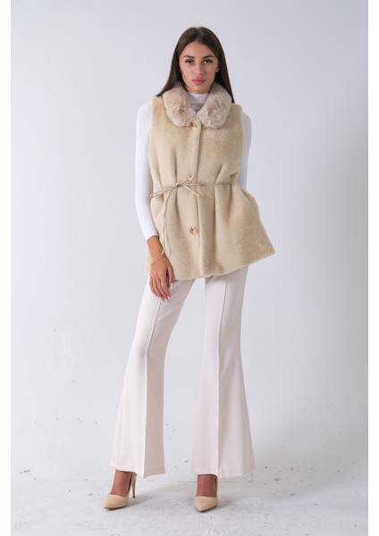 Taş Yakası Peluşlu Tek Düğme Kapamalı Yelek 4579035.50