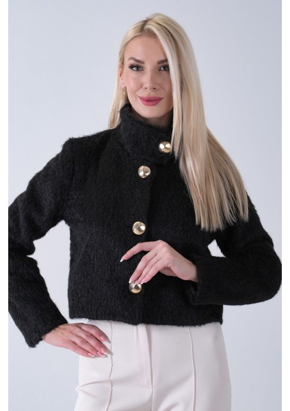 Siyah Yarım Balıkçı Yaka 4 Düğmeli Kaşe Yün Ceket 5307121.01 fiyatları