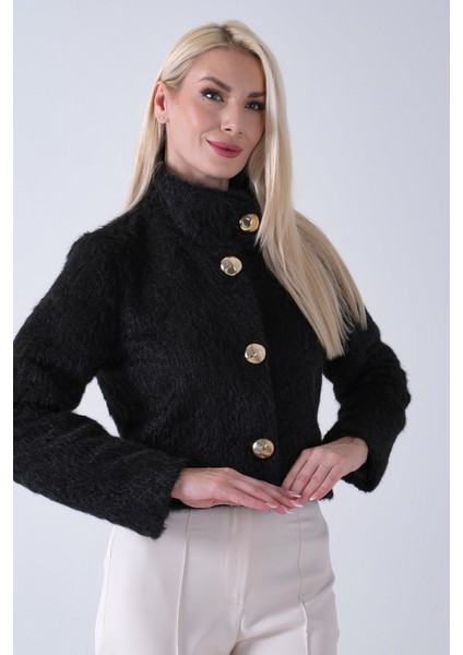 Siyah Yarım Balıkçı Yaka 4 Düğmeli Kaşe Yün Ceket 5307121.01 modelleri