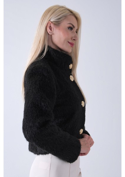 Siyah Yarım Balıkçı Yaka 4 Düğmeli Kaşe Yün Ceket 5307121.01 indirimleri