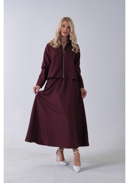 Bordo Fermuar Kapamalı Ceket Üzeri Desenli Etekli Takım 4577259.04 fiyatları