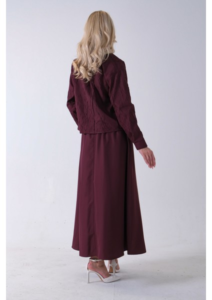 Bordo Fermuar Kapamalı Ceket Üzeri Desenli Etekli Takım 4577259.04 indirimleri