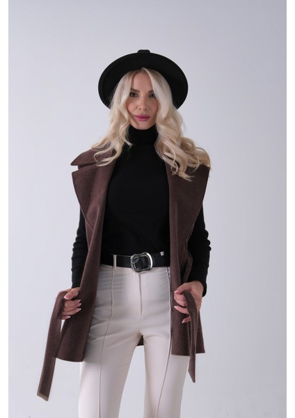 Kahve Yakalı Cepli 2 Düğmeli Kemer Bağlamalı Kaşe Yelek 5307107.05 indirimleri