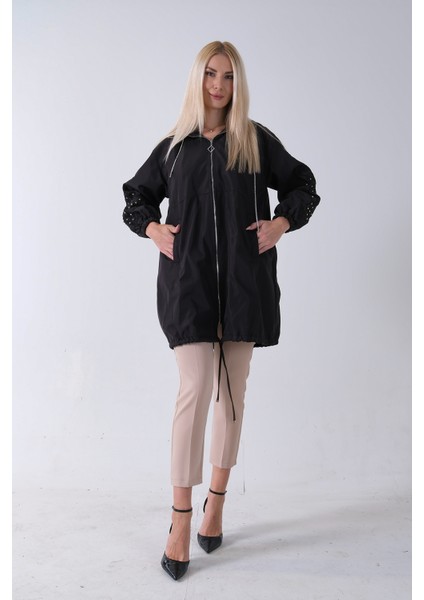 Siyah 2 Cepli Kolları Dantel Taş Işlemeli Trenç 940140168.01 fiyatları