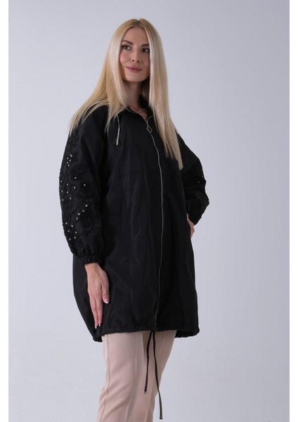 Siyah 2 Cepli Kolları Dantel Taş Işlemeli Trenç 940140168.01 modelleri