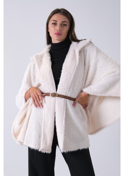 Ekru Tek Düğme Kapamalı Kemerli Yün Peluş Ceket 940140183.147 fiyatları