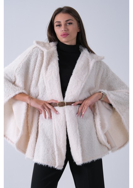 Ekru Tek Düğme Kapamalı Kemerli Yün Peluş Ceket 940140183.147 modelleri