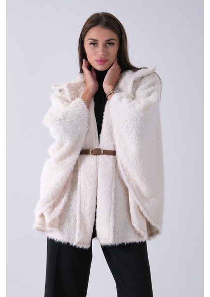 Ekru Tek Düğme Kapamalı Kemerli Yün Peluş Ceket 940140183.147 fırsatları