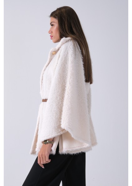 Ekru Tek Düğme Kapamalı Kemerli Yün Peluş Ceket 940140183.147 indirimleri