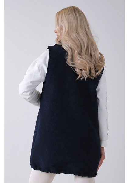 Lacivert Tunik Kolu Çiçek Desenli Yelekli 2'li Takım 940120274.02