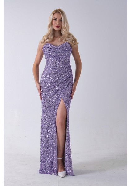 Lavanta Drapeli Parlak Pul Payetli Askılı Abiye 9705539.333