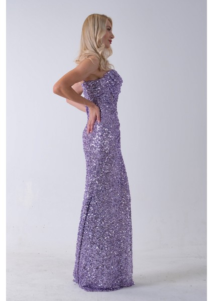 Lavanta Drapeli Parlak Pul Payetli Askılı Abiye 9705539.333