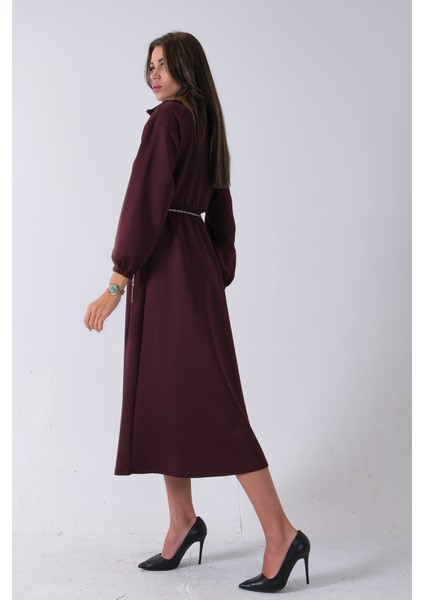 Bordo Yaka Fermuar Detaylı Bel ve Bileği Lastikli Kemerli Scuba Elbise 4593455.04 fırsatları