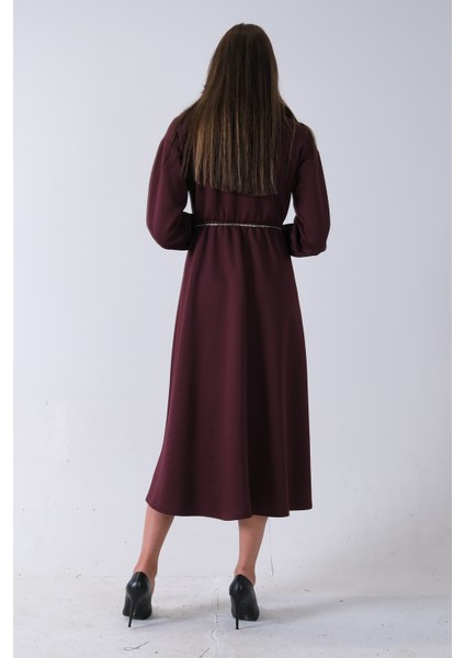 Bordo Yaka Fermuar Detaylı Bel ve Bileği Lastikli Kemerli Scuba Elbise 4593455.04 indirimleri