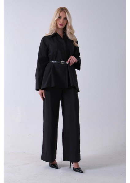 Siyah Bol Paça Pantolon Kemerli Parçalı Tunik Takım 5303167.01 fiyatları