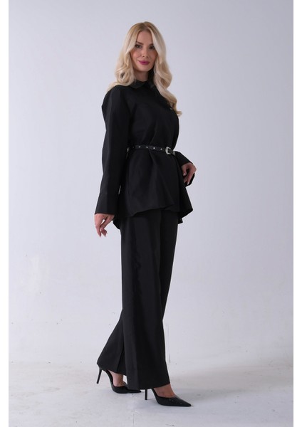 Siyah Bol Paça Pantolon Kemerli Parçalı Tunik Takım 5303167.01 fırsatları