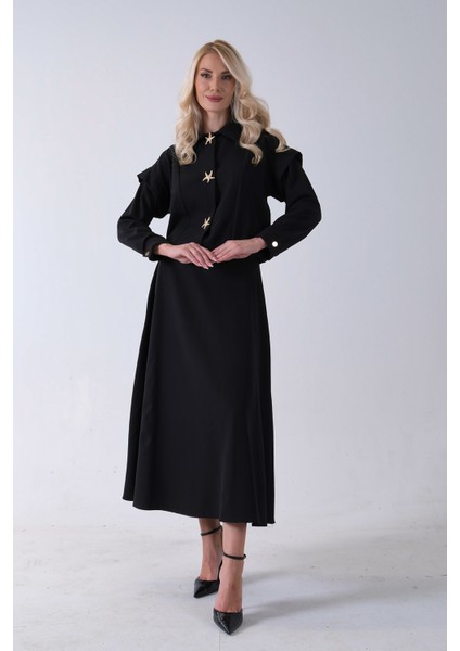 Siyah Beli Lastikli Deniz Yıldızı Çıt Çıt Kapamalı Ceket Detaylı Etekli Takım 4592269.01 fırsatları