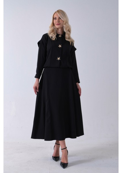 Siyah Beli Lastikli Deniz Yıldızı Çıt Çıt Kapamalı Ceket Detaylı Etekli Takım 4592269.01 indirimleri
