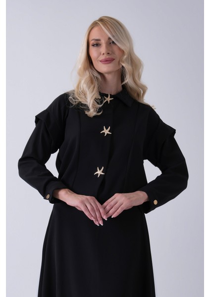 Siyah Beli Lastikli Deniz Yıldızı Çıt Çıt Kapamalı Ceket Detaylı Etekli Takım 4592269.01