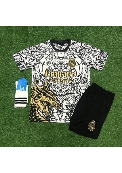 #cr7 Cristiano Ronaldo Real Madrid Yeni Sezon Dragon Desenli Çocuk Forması 4'lü Set (Black-White) fiyatları