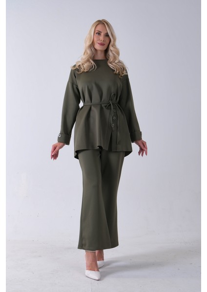 Haki Bisiklet Yaka Önü Düğme Kapama Görünümlü Pantolonlu Scuba Takım 4592265.23 fiyatları